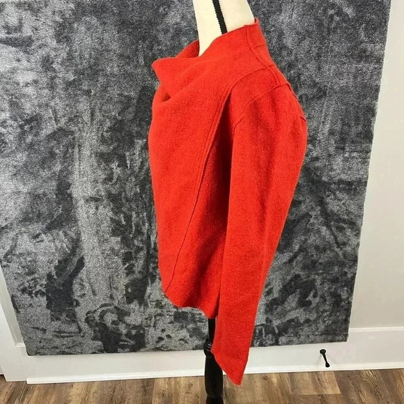 Eileen Fisher Wool Snap Cape Cardigan Jacket Red Orange Lagenlook Leather - Picture 5 of 12